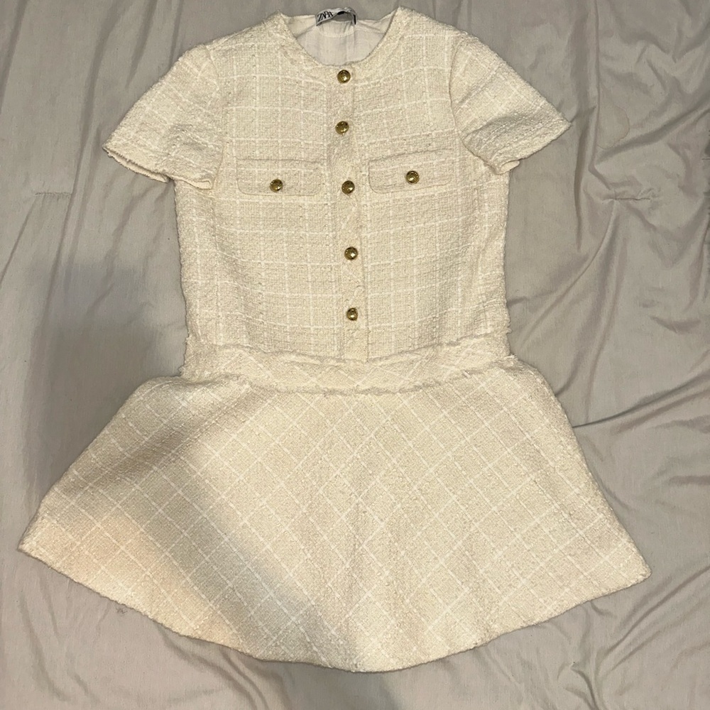 Zara Ivory Dress with Gold Accents